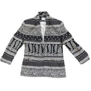 Neiman Marcus Black White Paisley 100% Silk Blazer Jacket Size 8 One Button